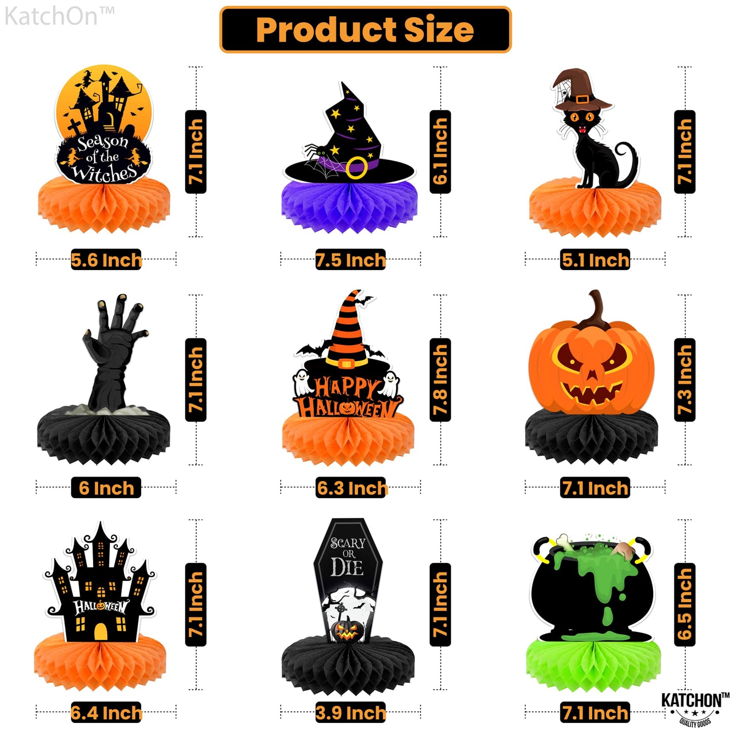 KatchOn, Halloween Centerpieces for Tables - Pack of 9 | Witch Centerpiece, Halloween Table Decorations | Orange and Black Spooky Summerween Party Decorations | Summerween Decor