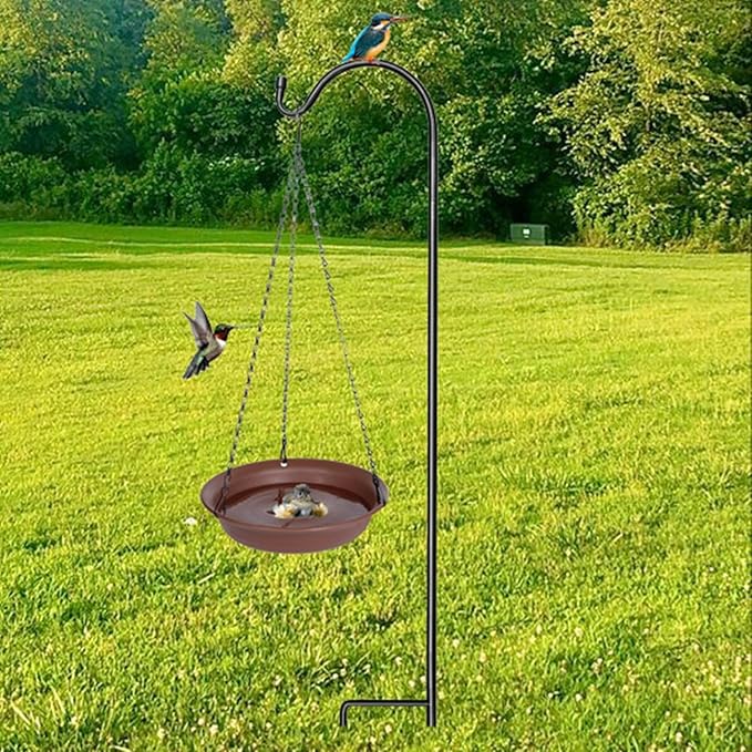 VUWEZ Hanging Bird Bath, Hanging Bird Water Feeder for Outdoors, Feeder Bowl, 2 Pack Birdbath Tray Accessories for Outside, Plastic Birdbaths Tray for Garden Patio Decoration (10", Chocolate)