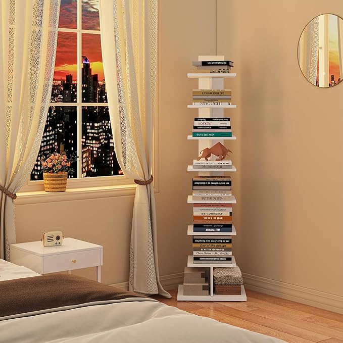 TUTOTAK Narrow Bookshelf, 8-Tier Bookcase, Spine Book Shelf