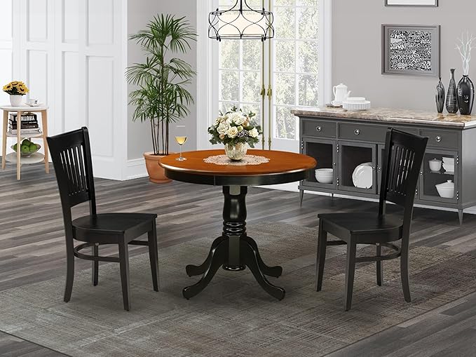 East West Furniture ANVA3-BLK-W 3 Piece Kitchen Table Set