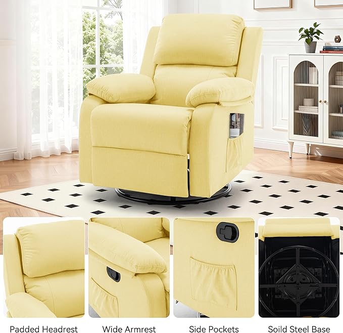 Korser Recliner Chair, 360 Swivel Rocker Chair