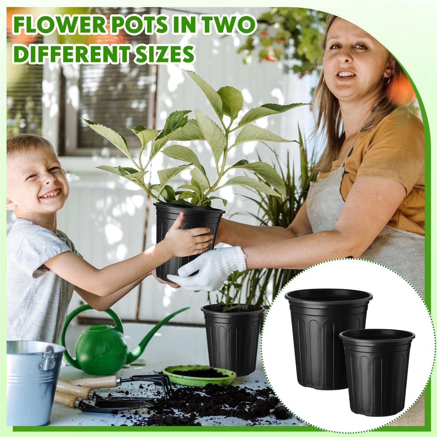 FoldTier 300 Pcs 2 Gallon 1 Gallon Plant Nursery Pots Bulk Flexible Plastic Flower Seed Starting Pot with Drainage Hole Label Tools Container for Seedlings Cuttings Succulent Trade Tree Outdoor
