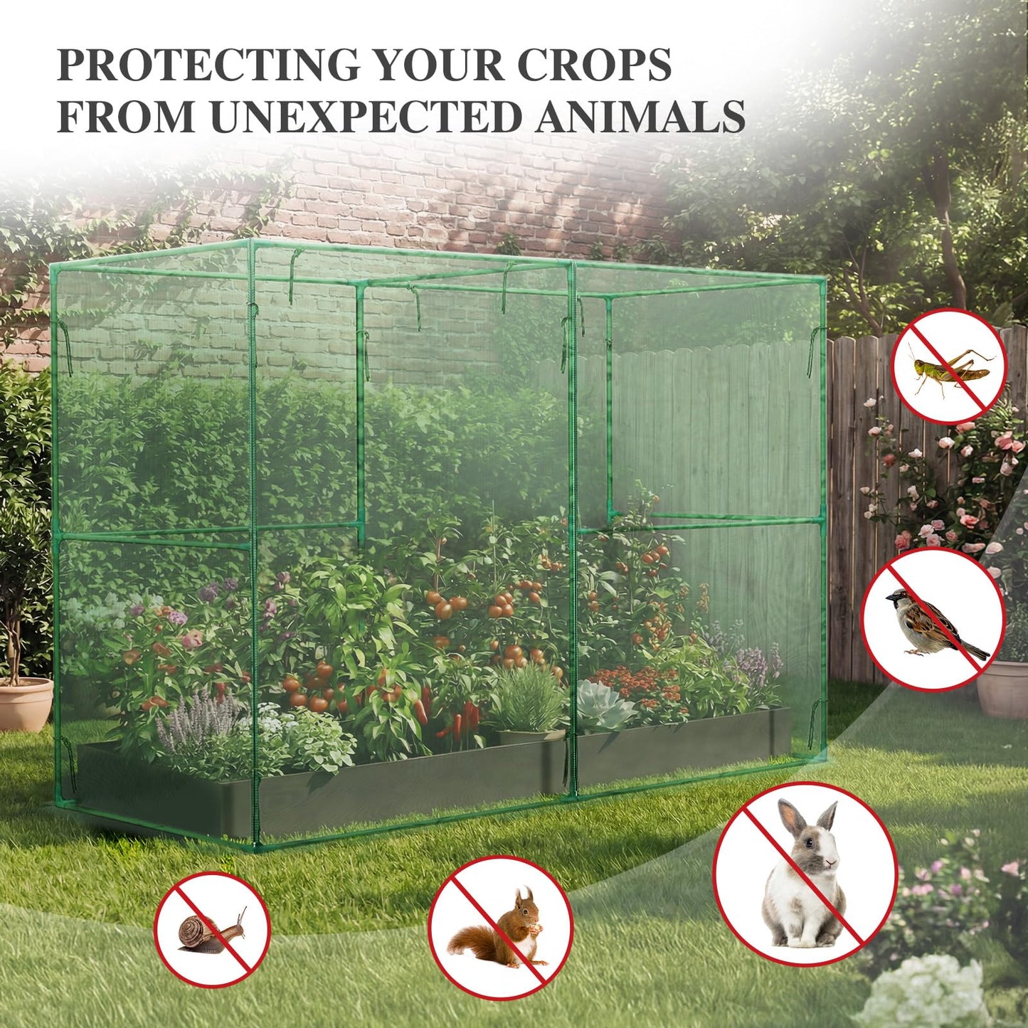 BPS Crop Cages for Garden Plant, 8x4x6 Ft Plant Netting Protection Tent with Zippered Door for Plants, Raised Garden Bed Cover with Frame for Vegetables, Fruits and Flowers