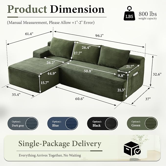 96" Sectional Couches for Living Room Cloud Couch Sofa