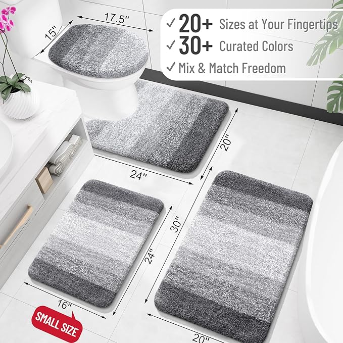 OLANLY Small Bathroom Rugs Mat 24x16, Extra Soft Absorbent Microfiber Bath Rugs, Rubber Backing, Quick Dry, Machine Washable Bath Mats for Bathroom Floor, Tub and Shower, Home Decor Accessories, Grey