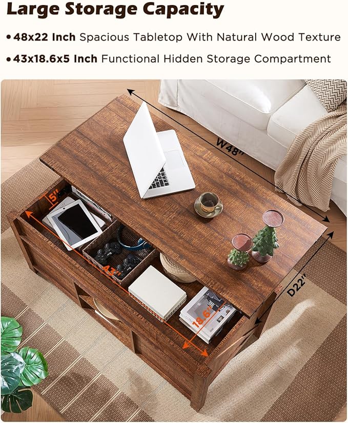 OKD 48" Farmhouse Lift Top Coffee Table