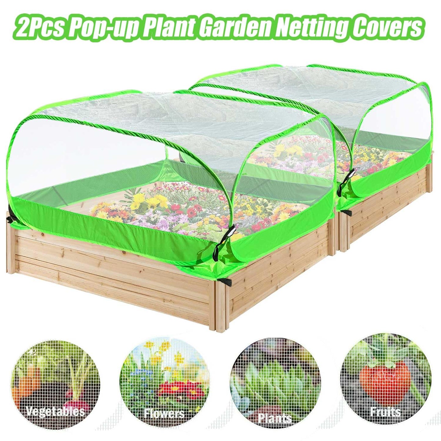 Pop Up Garden Mesh Plant Cover 2Pcs Outdoor Plant Protector Mesh Plant Enclosure Raised Bed Garden Bird and Pest Protection Guard for Fruits Vegetables Seedlings and Herbs