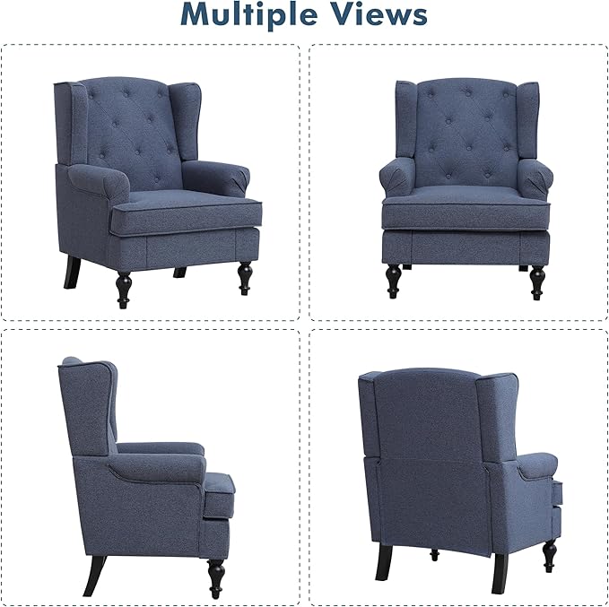 Accent Chair for Living Room, Mid Century Modern Upholstered Armchair, Wingback