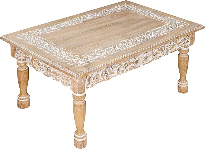 Rectangular Wooden Coffee Table 36x24x18 Inch – Beige Finish