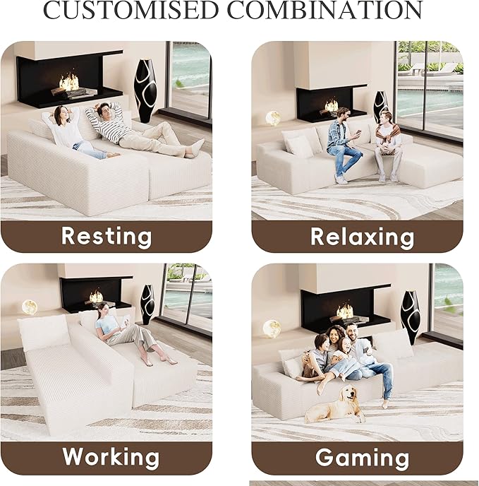 96" L Shaped Modular Sectional Sofa, Boneless Cloud Couch