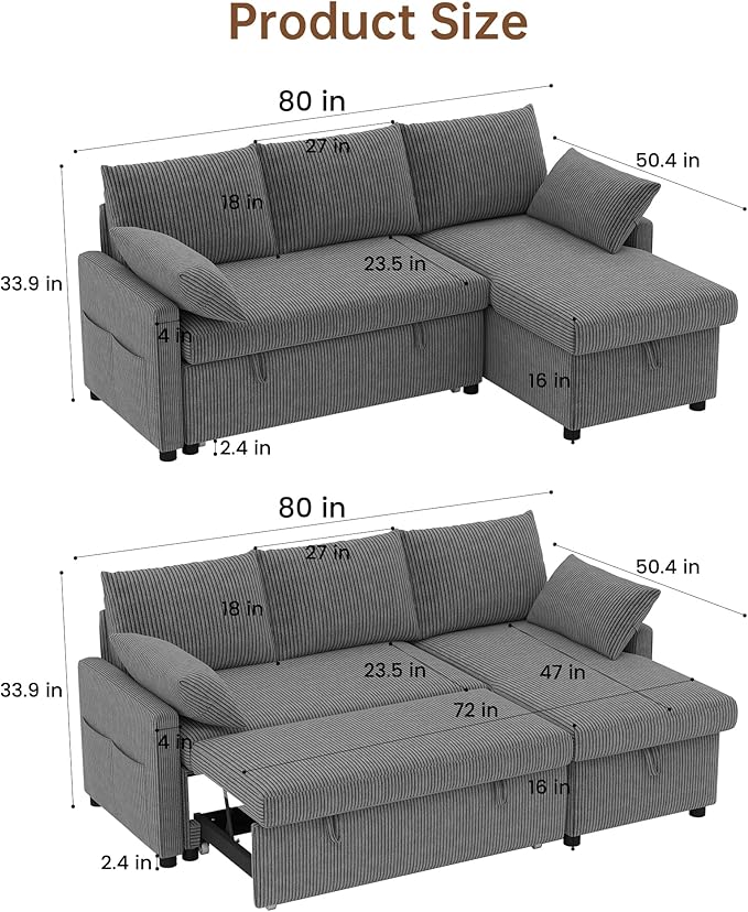 Sofa Bed, Apartment and Sunroom, Dark Gray