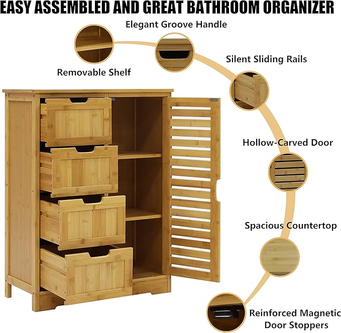Yardenaler Bamboo Bathroom Storage Cabinet