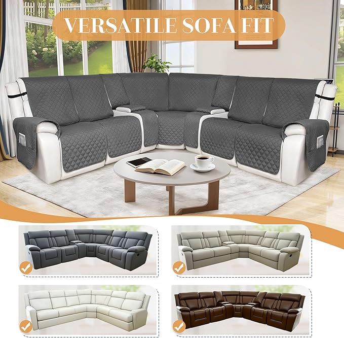 HDCAXKJ 100% Waterproof Reclining Sectional Couch Covers L Shape Recliner Sofa