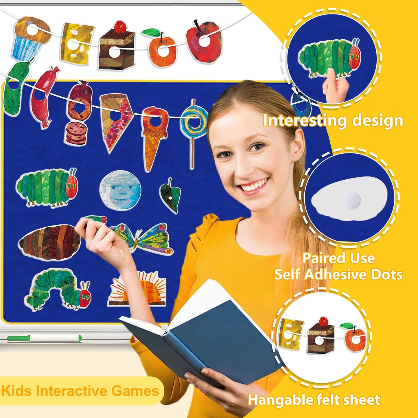 Ai fsem The Very Hungry Caterpillar Felt Story Board Pieces Fine Motor Activities Felt Board for Classroom Felt Board for Wall (with Rope)