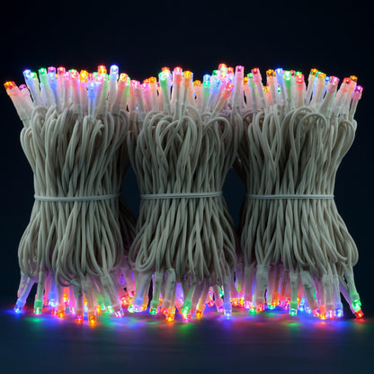 YULETIME 100 ft 300 Count Multicolor LED String Lights with 8 Models Adapter, White Wire Wide Angle 5mm Christmas Lights (Multicolor - White Wire)