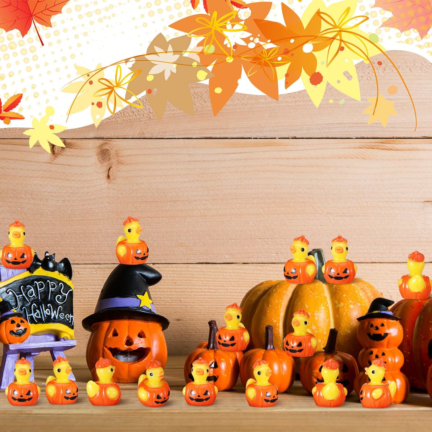 VioraWhite 50 Pcs Mini Resin Ducks Bulk Tiny Summer Themed Figurines Party Decor for DIY Miniature Landscape Birthday Gifts Aquarium Bonsai Potted Dollhouse Decor (Pumpkin)