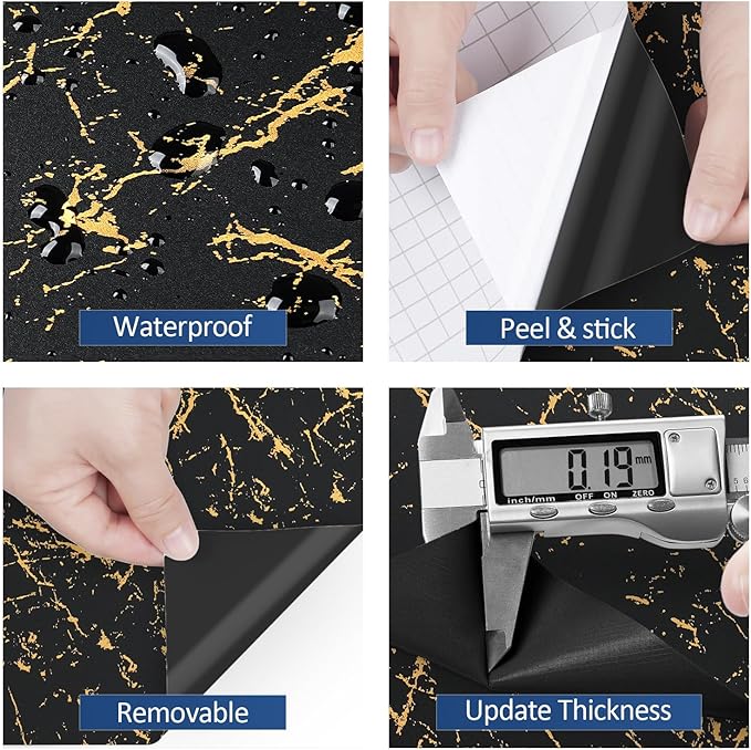 FunStick Thick Black and Gold Marble Contact Paper