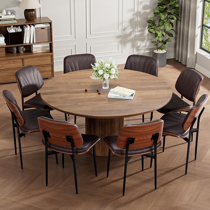 REONEY Dining Chairs Set of 8, Mid-Century Modern Upholstered PU Leather Chairs