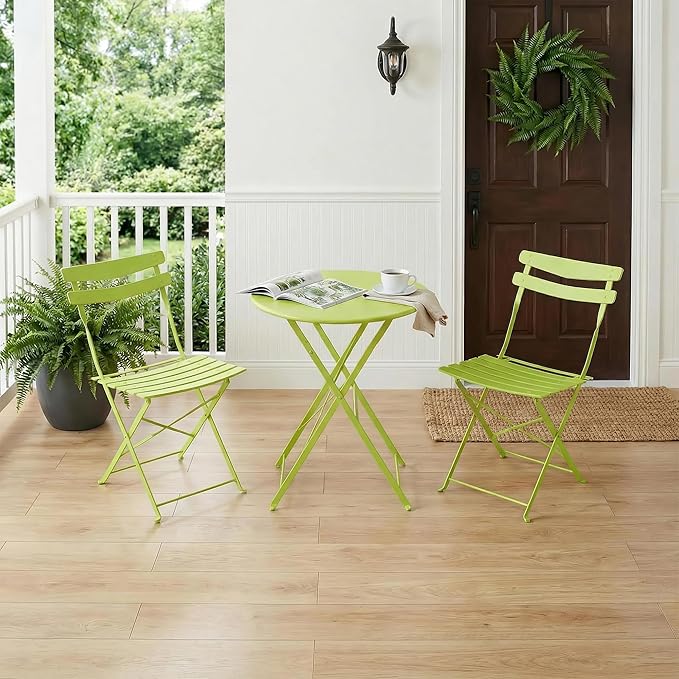 GarveeLife 3 Piece Patio Bistro Set, Folding Patio Bistro Table and Chairs Set