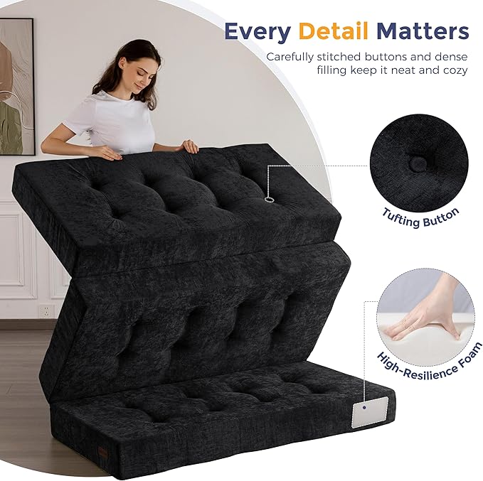 MAXYOYO 6" Folding Sofa Bed for Floor, Tufted Tri-Fold Floor Mattress