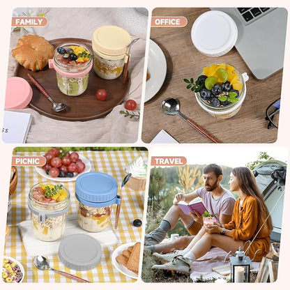 4Pack Overnight Oats Containers with Lids and Spoons,13oz Mason Overnight Oats Jars for Yogurt,Jars for Overnight Oats,Chia Pudding Jars with Lids