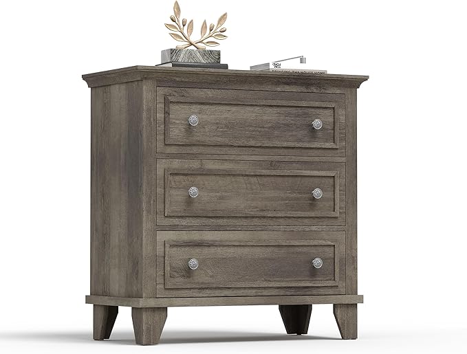 IDEALHOUSE 3 Drawer Dresser, Wooden Storage Chest of Drawers