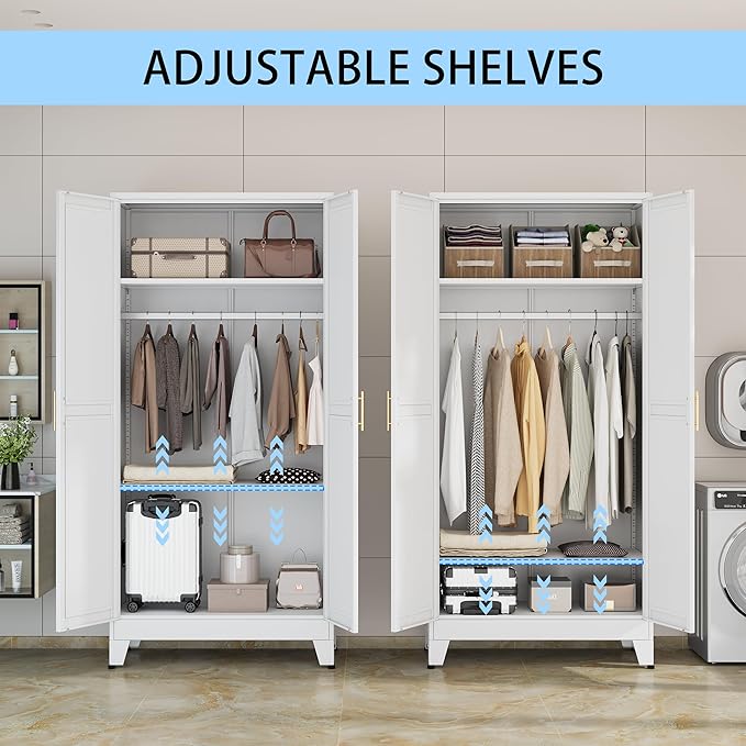 erosoei 71 "Metal Armoire Wardrobe Closet, Steel Clothing Storage Cabinet