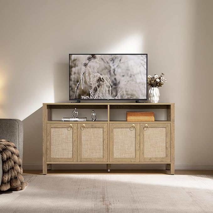 SICOTAS Rattan TV Stand for Television up to 65 Inch