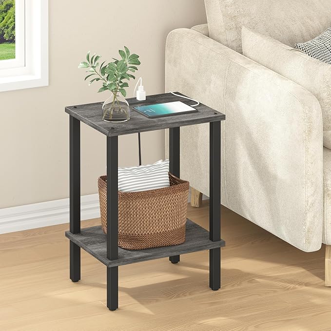 TUTOTAK End Table with Charging Station, Small Side Table, Nightstand Bedside