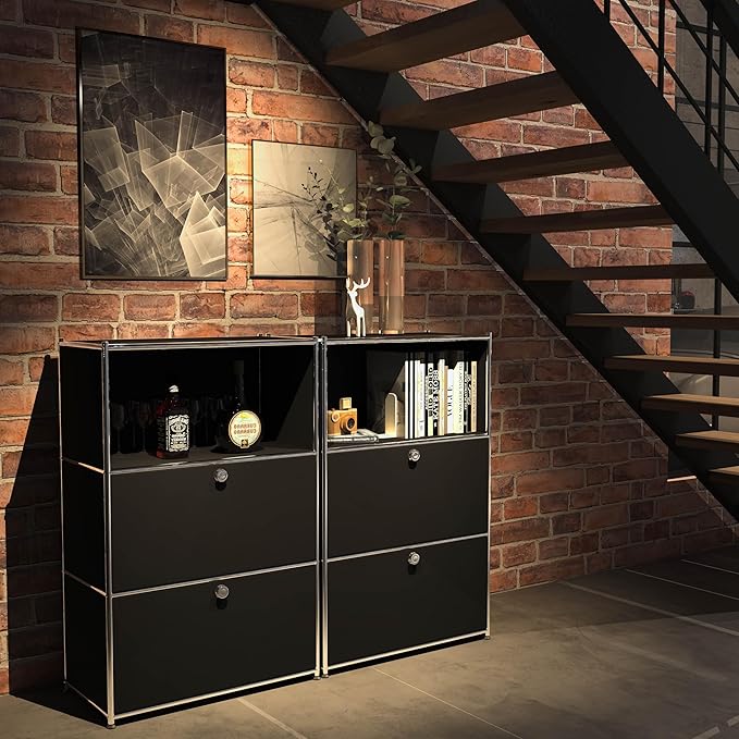 Metal Shelf with 2 Flap Doors, Large Capacity Cabinet, DIY Modern Home