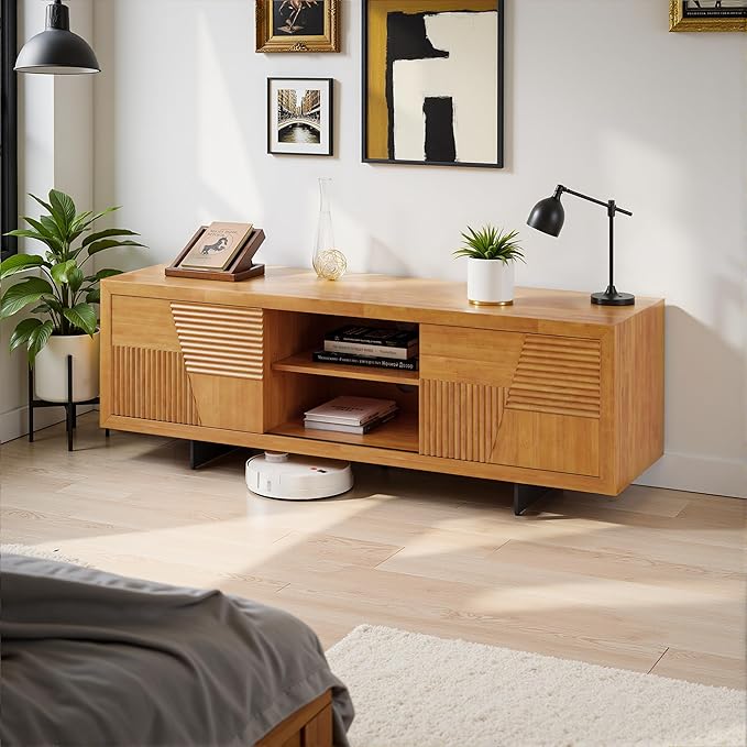 Bme Trapeze TV Stand for Living Room – Wooden Media Console