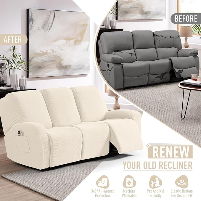 TAOCOCO Recliner Sofa Covers 8-Pieces Stretch Large Couch Covers