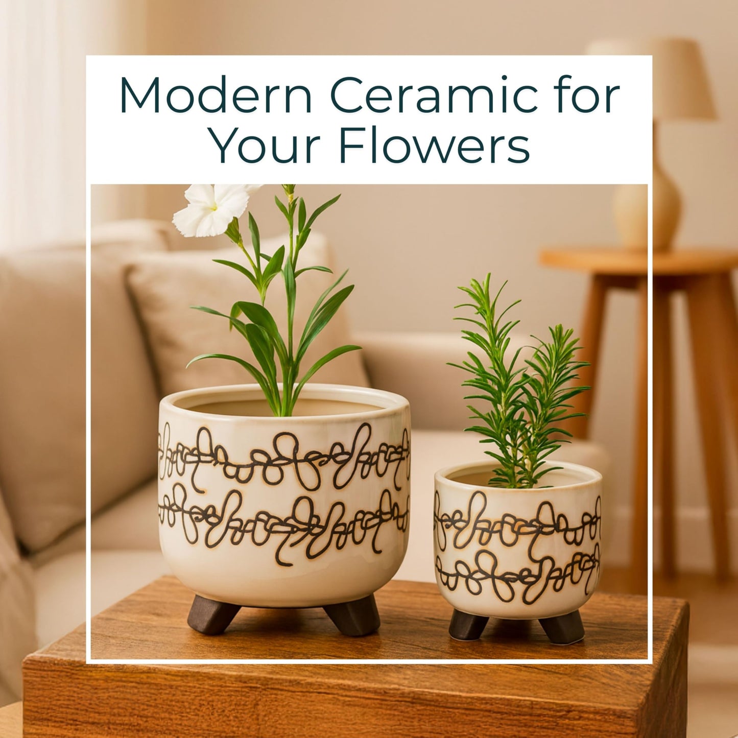 Ceramic Planter Pots Planters Outdoor Decor – Versatile Planter Use for Greenery and Styling, Living Room, Entry, or Patio Placement, Modern Sculptural Design Home Decor Accent – 2" 8" 6", Ivory Tan