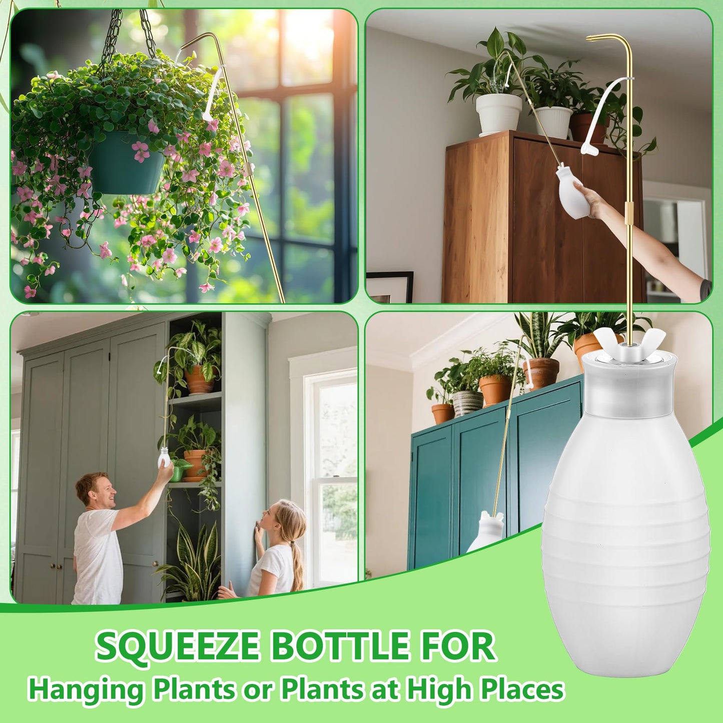 Squeeze Bottle for Hanging Plants, 19" Long Spout Plant Watering Bottle, Easy Squeeze Indoor/Outdoor Watering Can Alternative, Precise Sprinkling for Hanging Baskets, Houseplants(14 oz)