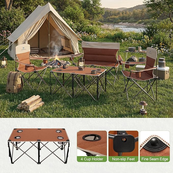 Camping Chair Set of 3, Outdoor Folding Camping Chairs