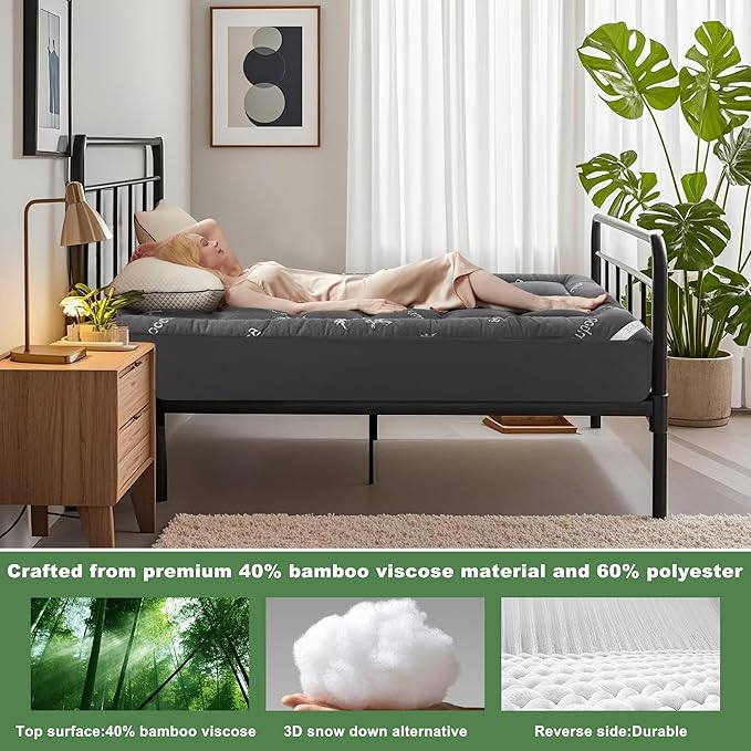 BEDLORE Twin XL Mattress Topper Viscose Derived from Bamboo, Thick Pillow Top