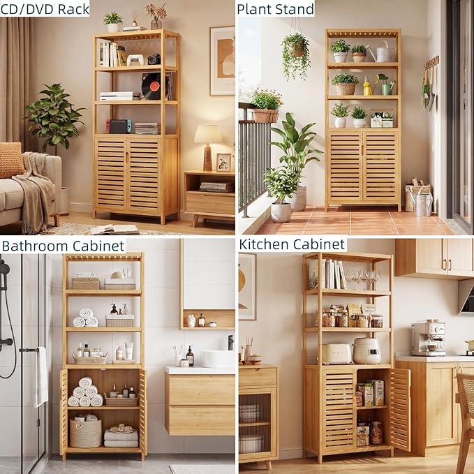 HIFIT 2 Set Tall Shelf Unit Bamboo Storage Cabinet