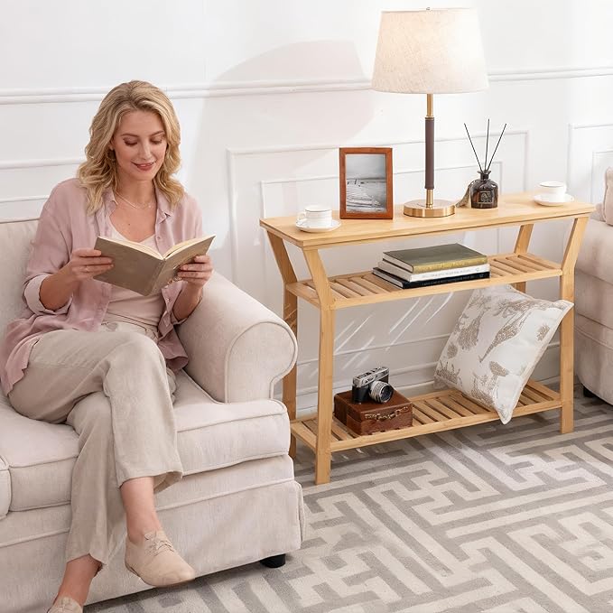 Nnewvante Bamboo Console Table, 38.6" Entryway Table