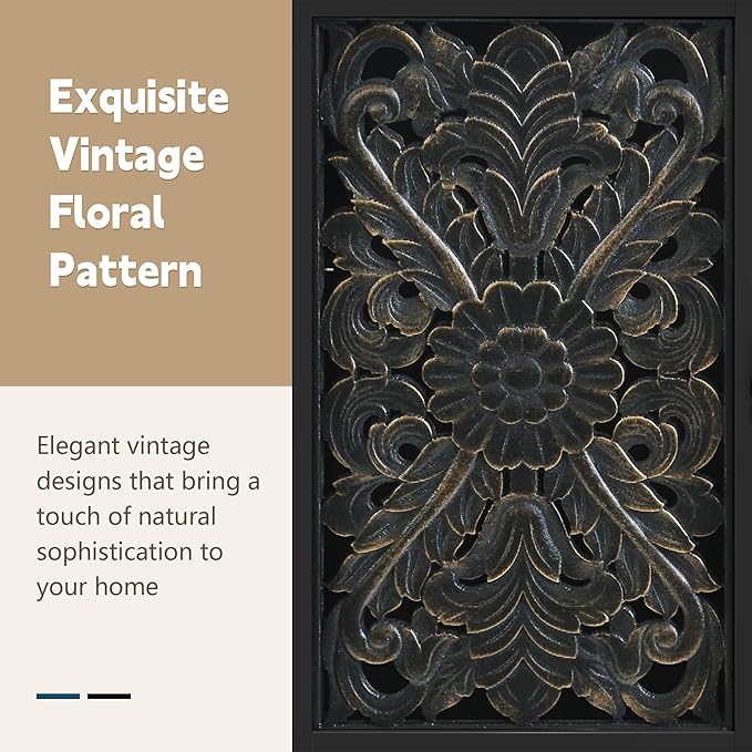 ARTPOWER Accent Cabinet with 2 Doors, Vintage Carved Wood Storage Cabinet