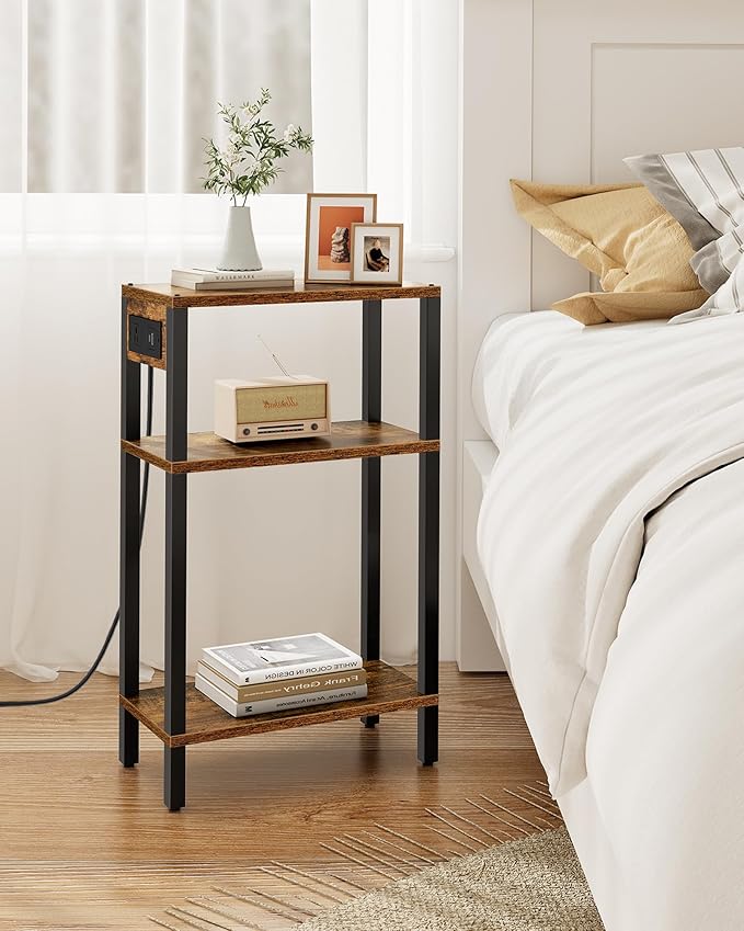 TUTOTAK Narrow Side Table with Charging Station, Small End Table with USB Ports