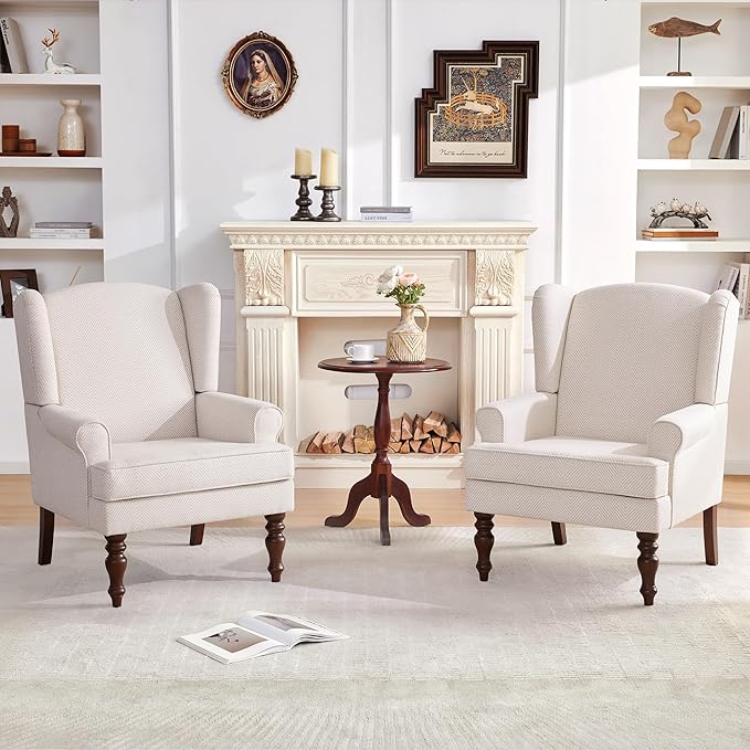 HUIMO Living Room Chair Upholstered High Back Armchair Retro Printed Wingback