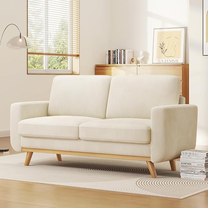 Vesgantti 68" Loveseat Sofa Beige, Comfy Corduroy Couch