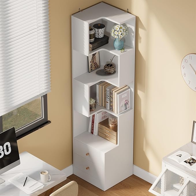 IRONCK Corner Bookshelf, 70.87" Tall Corner Bookcase