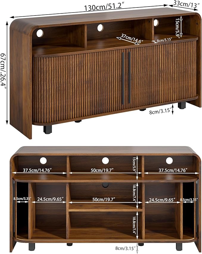 Small Fluted TV Stand for Bedroom, Mid Century Modern Media TV Console for 55
