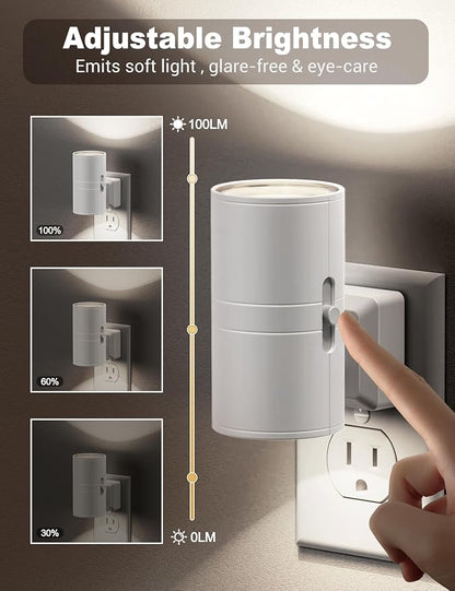 JandCase Night Lights Plug into Wall, Dimmable Night Light Plug in, Modern Night Light Dusk to Dawn Light Sensor, Cool White 5000K, 0-100LM Adjustable Brightness Nightlight for Hallway Bedroom, 2 Pack