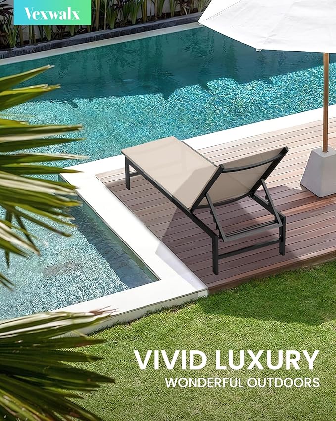 Vexwalx Outdoor Lounge Chair for Pool, Aluminum Chaise Lounge Chairs