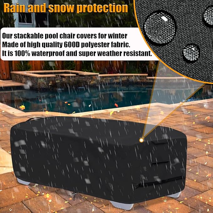 Stackable Chaise Lounge Covers for 2-3 Stackable Patio Lounge Chair, 600D