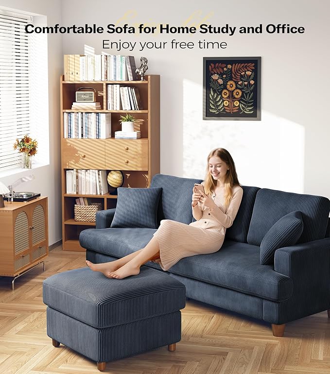 Kidirect 87in Corduroy Couch, Sofa No Tool Assembly, Comfy Couches