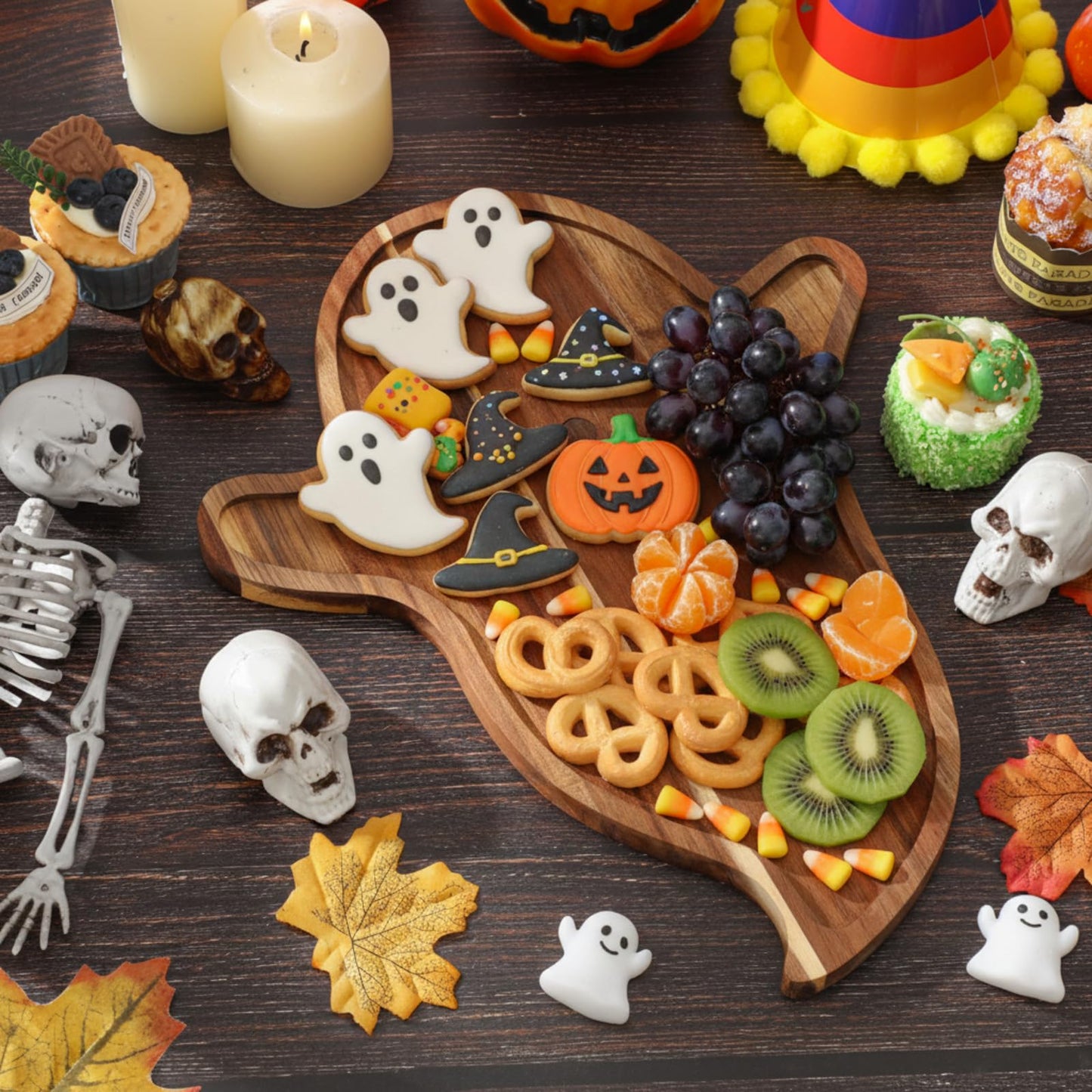 Potchen Ghost Charcuterie Boards Wooden Funny Cutting Board 12.6 x 15.7inch Acacia Wood Boards Cute Serving Tray for Fruit Bread Salad Vegetables Snack Dessert