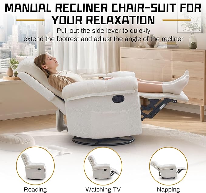 Korser Recliner Chair, Swivel Rocker Recliner Chair
